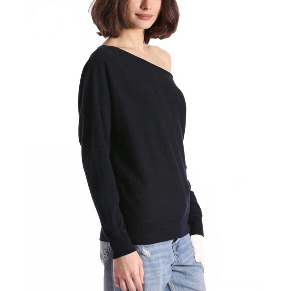 NEW MINNIE ROSE cashmere off the shoulder sweater in black - Picture 3 of 5